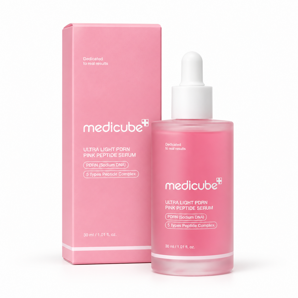 Medicube Ultra Light PDRN Pink Peptide Serum 30 ml com caixa em fundo branco