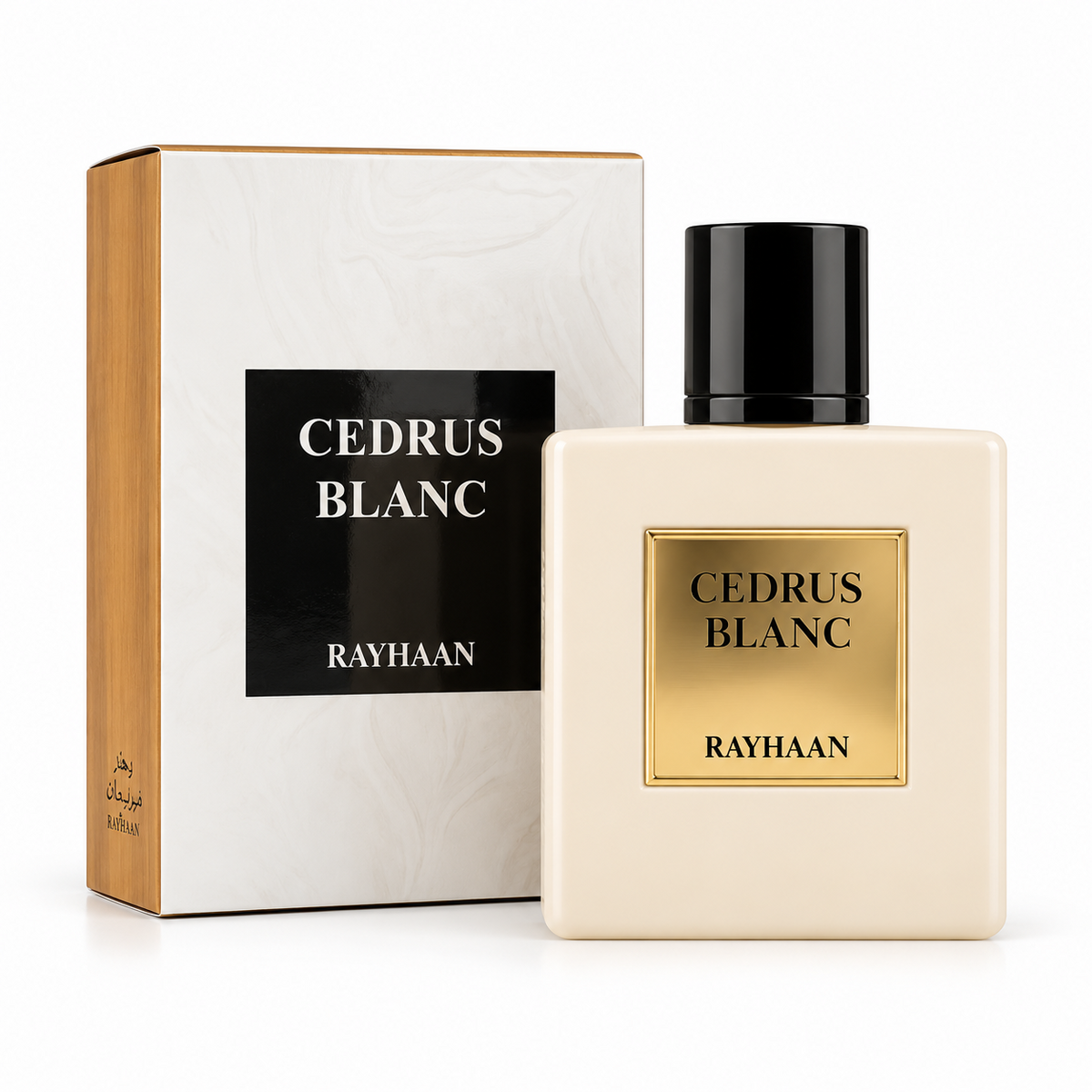 Perfume Rayhaan Cedrus Blanc 100 ml com caixa em fundo branco